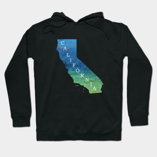 California Sate Map with Pacific ocean blue and green watercolors waves Hoodie